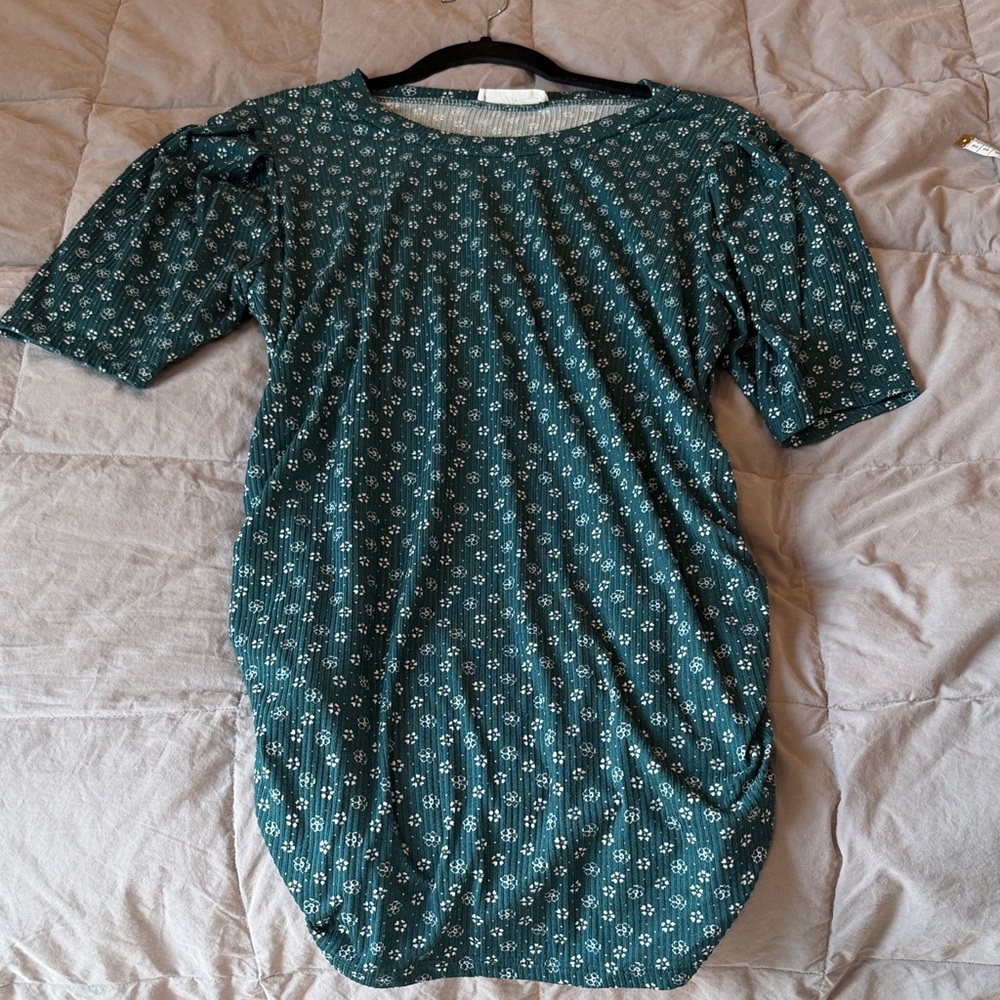 Hello MIZ Teal Floral Maternity Short Sleeve Top